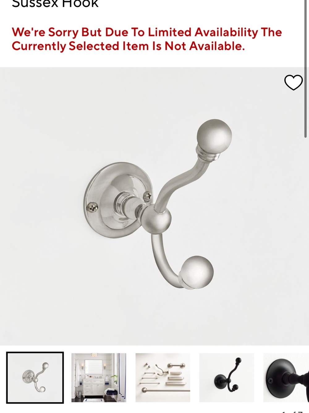 Wall Hook in Brushed Nickel - Classic Double Hook